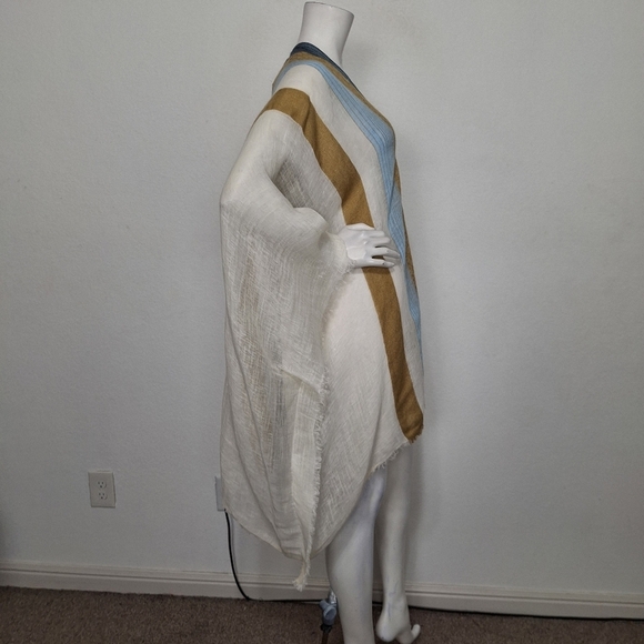 World Market "NEW" Multicolor Linen Blend Coastal Bohemian Poncho One Size - Picture 8 of 13